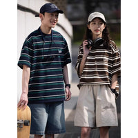Summer stripped relaxed collard T-shirts