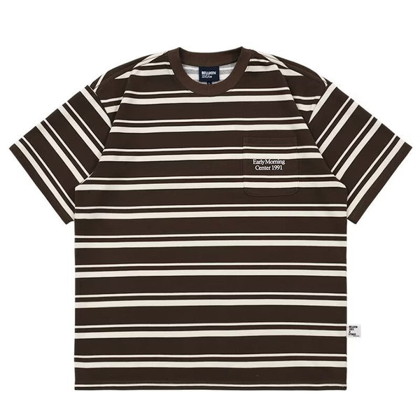 Summer stripped relaxed collard T-shirts