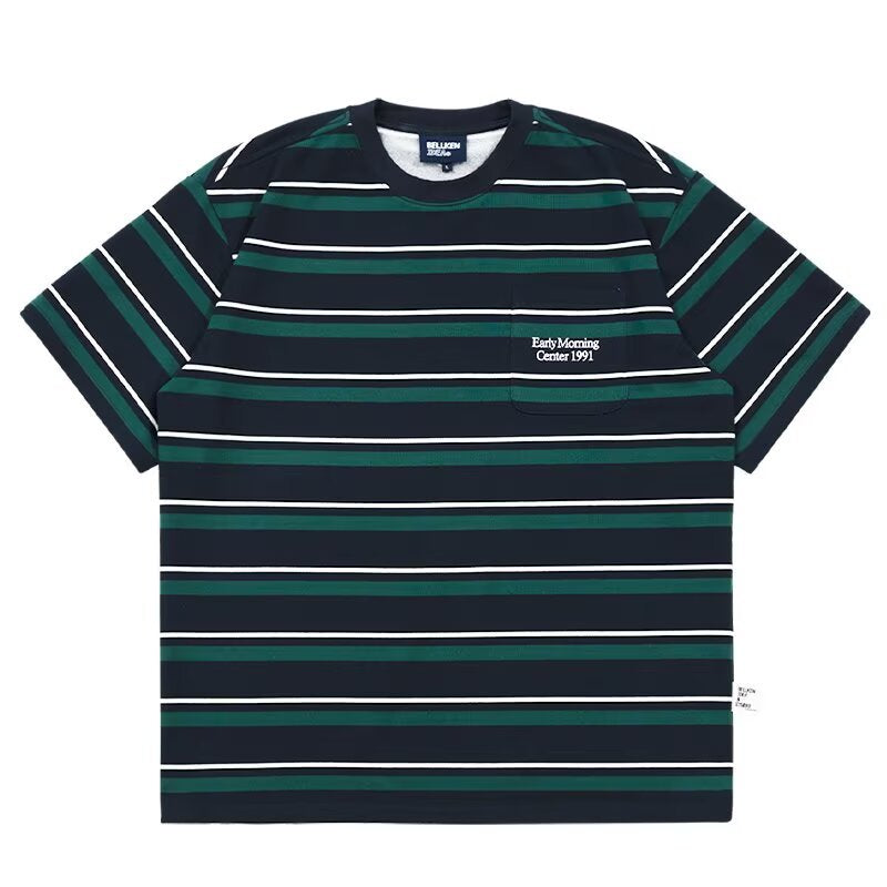 Summer stripped relaxed collard T-shirts
