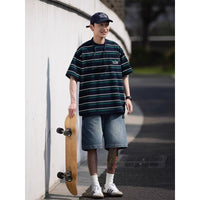 Summer stripped relaxed collard T-shirts